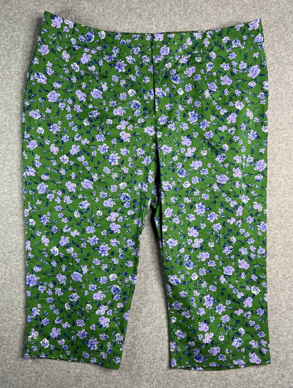 Isaac Mizrahi Live Floral Crop Pants 18W Green Blue Stretch Womens
